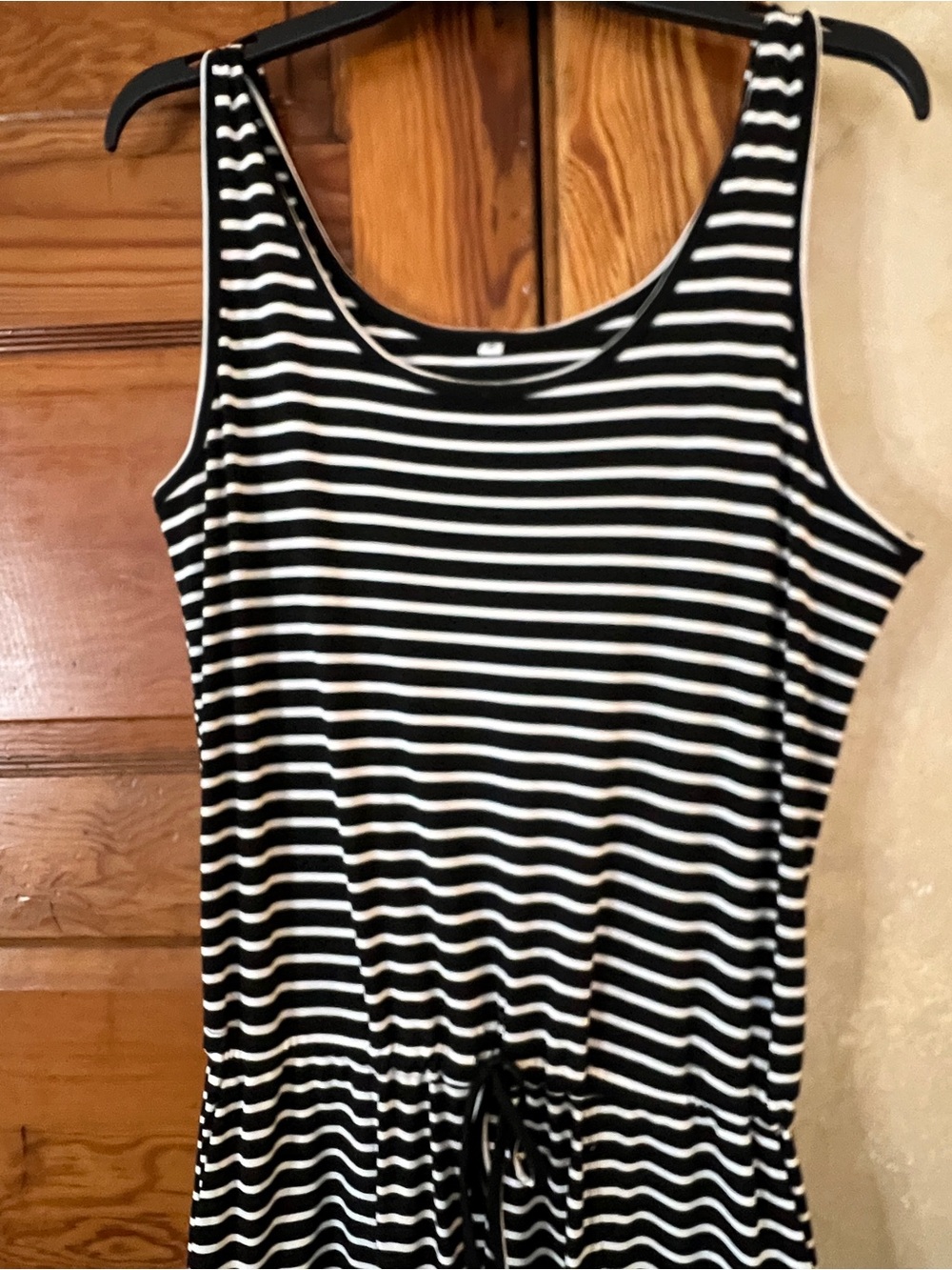 Casual Minimalist Black/White Striped Jersey Knit Jogger Jumpsuit Size M